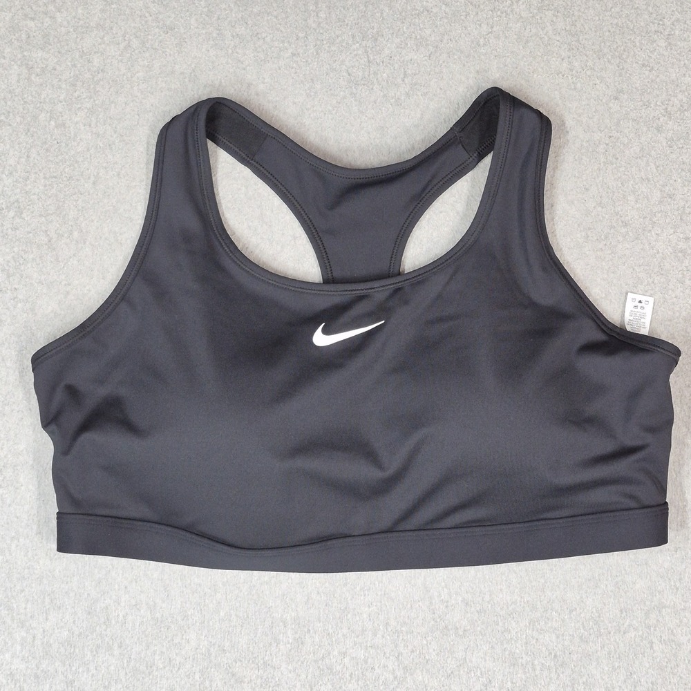 Nike Women Sports Bra 2X Black Swoosh Dri FIT Wireless Racerback
